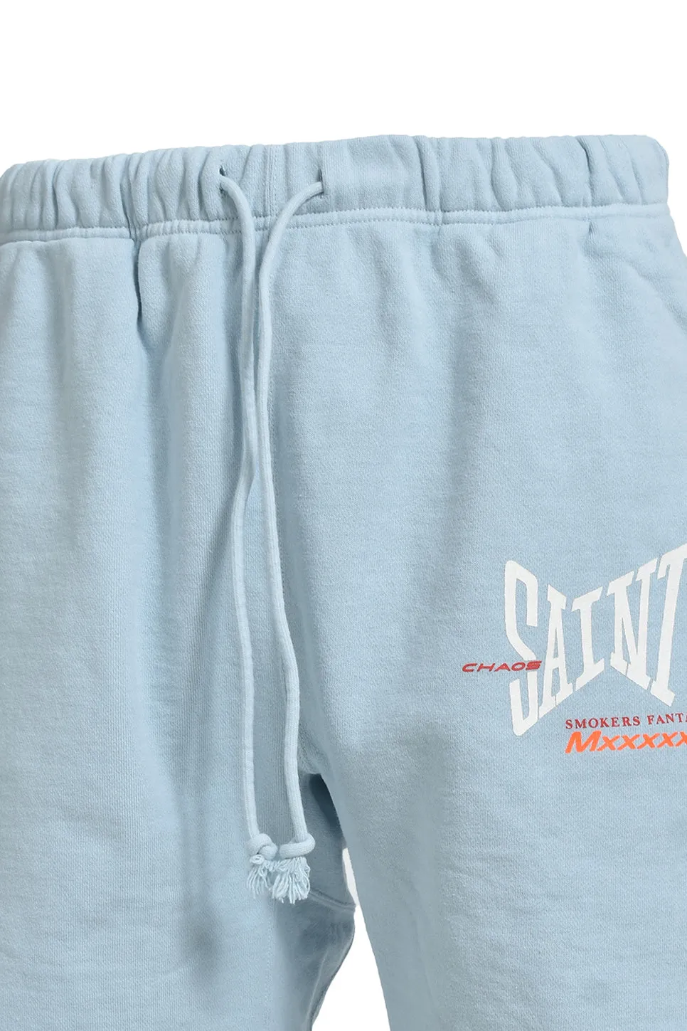 SAINT Mxxxxxx SWEAT SHORTS/RIBON SAINT/BLU ice blue SAINT LOGO shorts ice blue S-XL cotton and linen OE yarn fabric, crisp, light, comfortable and breathable, non-locking design, naturally rolled back after water, super handsome version, easy to match, original consistent main mark, wash water mark, little angel anti-counterfeiting mark